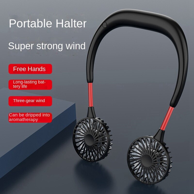 Neck Fan Portable USB Rechargeable Fan Personal Fan Wearable with Dual Heads for Travel Outdoor Office
