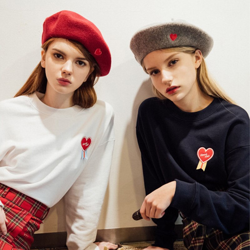 Køligt forår efterår vinter kunstner hue hue kvinder piger maler kasket baret broderi smil ansigt kat rose solid hue baret hat