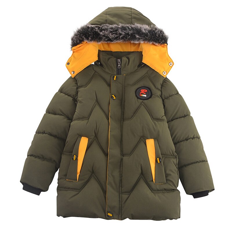 Jaqueta de algodão quente com capuz, casaco grosso de algodão para meninos, jaqueta casual de inverno com gola de pele e capuz: Verde exército / 7-8T 140