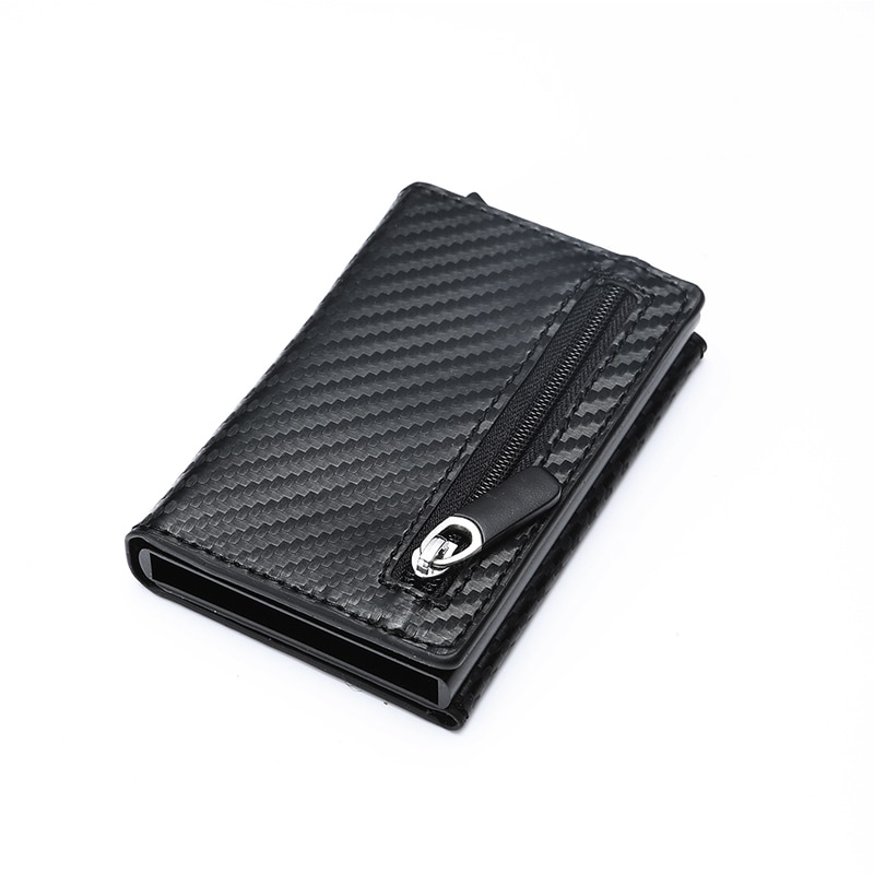 Zovyvol Credit Kaarthouder Aluminium Doos Card Portemonnee Rfid Pu Leer Pop Up Card Case Magneet Carbon Fiber portemonnee