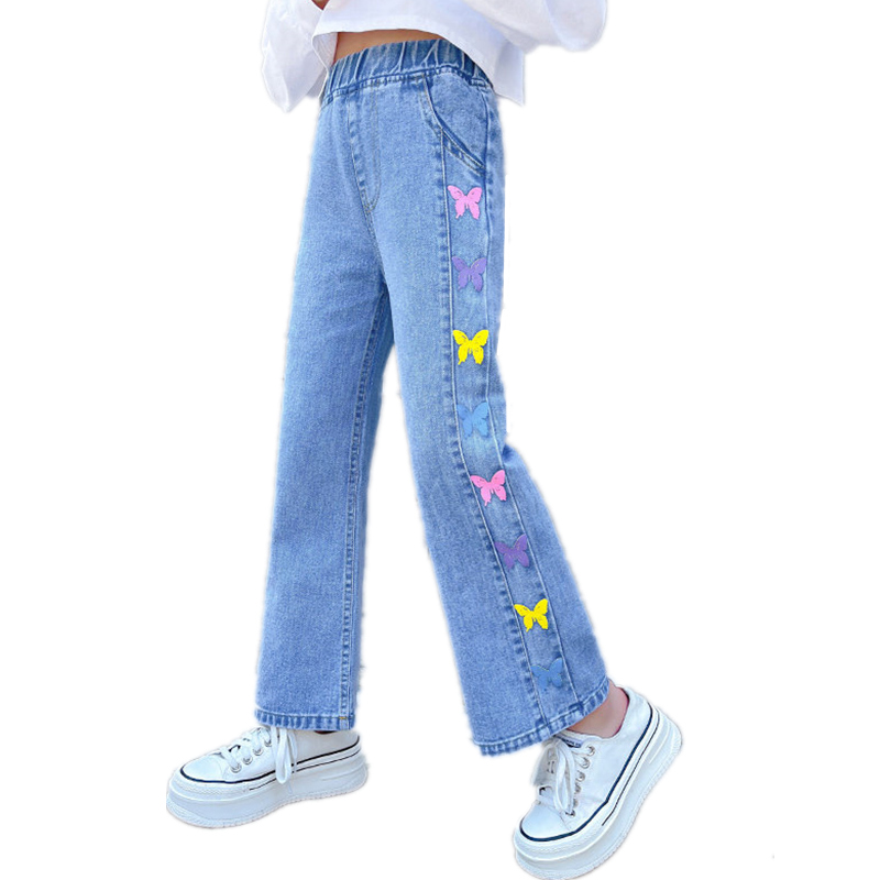 Jean pour filles, pantalon en Denim, vêtements papillon pour enfants de 4 5 7 9 11 13 14 ans