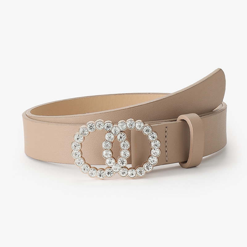 D &amp; T-Cinturón de para mujer, con dos círculos de diamante, hebilla decorativa, Material de cuero PU, cintura de estilo informal para mujer: khaki