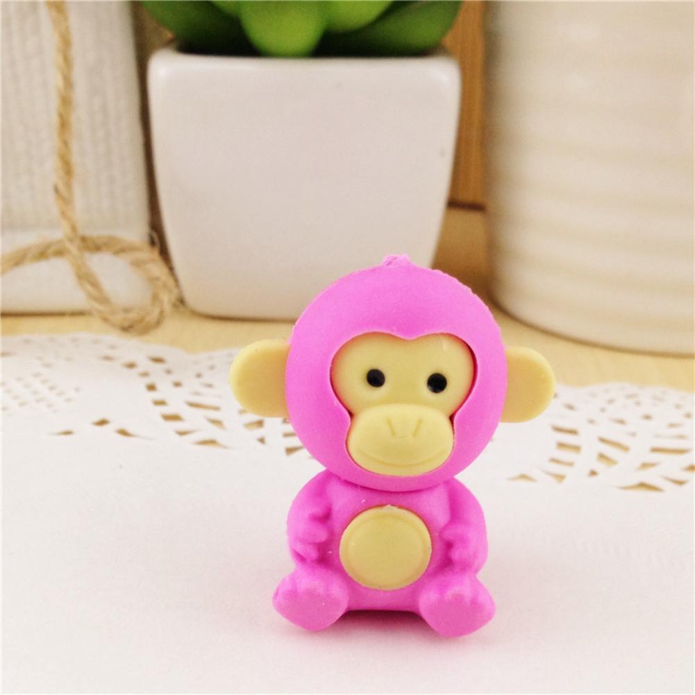 3Pcs Cartoon Little Monkey Eraser Cute Animal Kids Stationery School Supplies