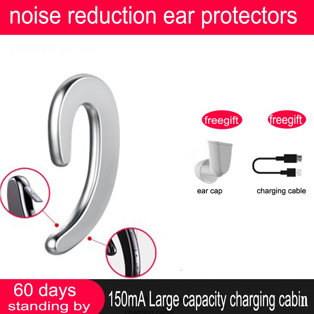 Bluetooth Oortelefoon Draadloze Hoofdtelefoon Noise Canceling Oordopjes Voor Telefoon Mic Pijnloos Beengeleiding Headset Oorhaak Voor Sport: silver no  box