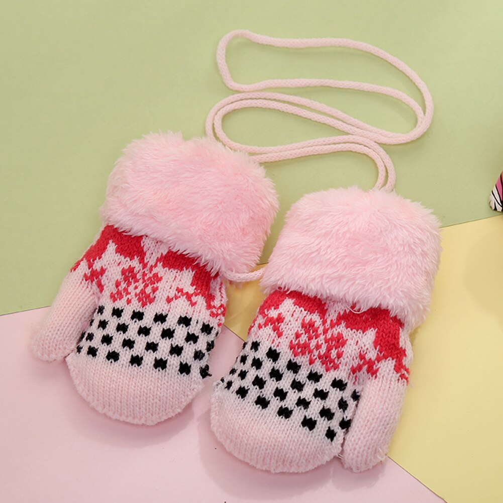 Lovely Neck Hanging Infant Baby Warm Gloves Reindeer Fleece Knitted Jacquard Cute Knitted Jacquard Halter Gloves