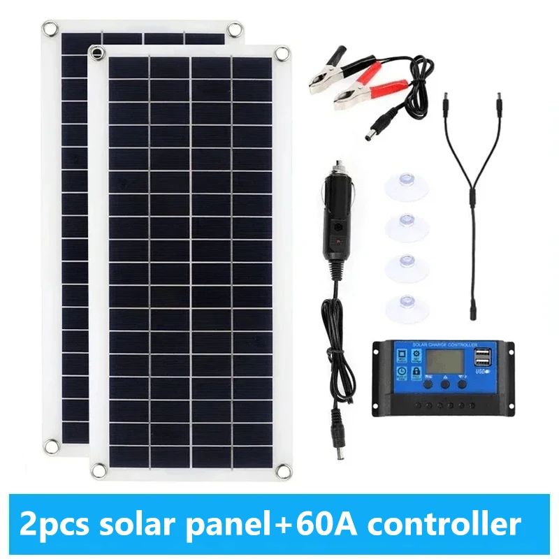 1000W Panel słoneczny 12V Ogniwo słoneczne 10A-60A Kontroler Panel słoneczny do telefonu RV Samochód MP3 Ładowarka PAD Zasilanie akumulatorowe na zewnątrz: Opalony