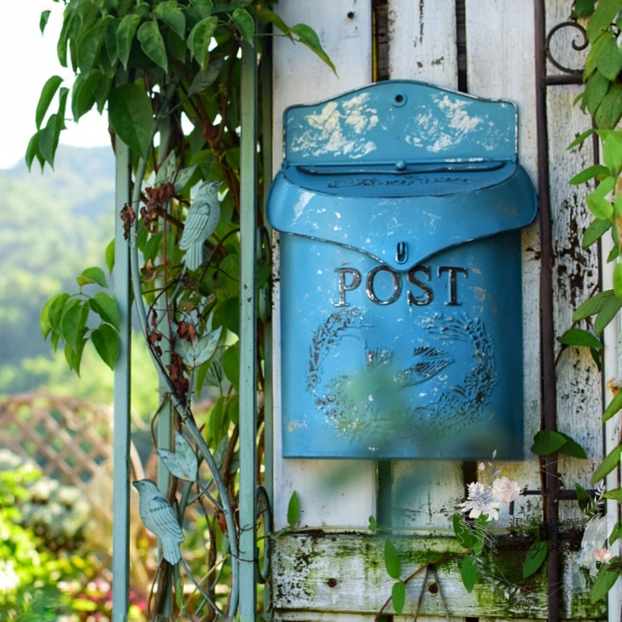 French mailbox villa gardening outdoor embossed letter box retro pastoral art flower shop cafe wall hanging decoration with lock