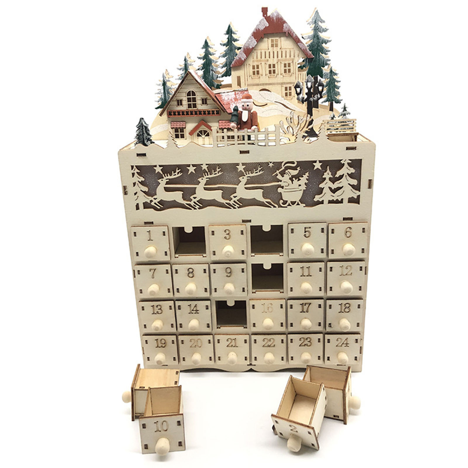 Skapelser träjul adventskalender husformad kalenderlåda julgransprydnad nedräkning till jul led-ljuskalender: Djup safir