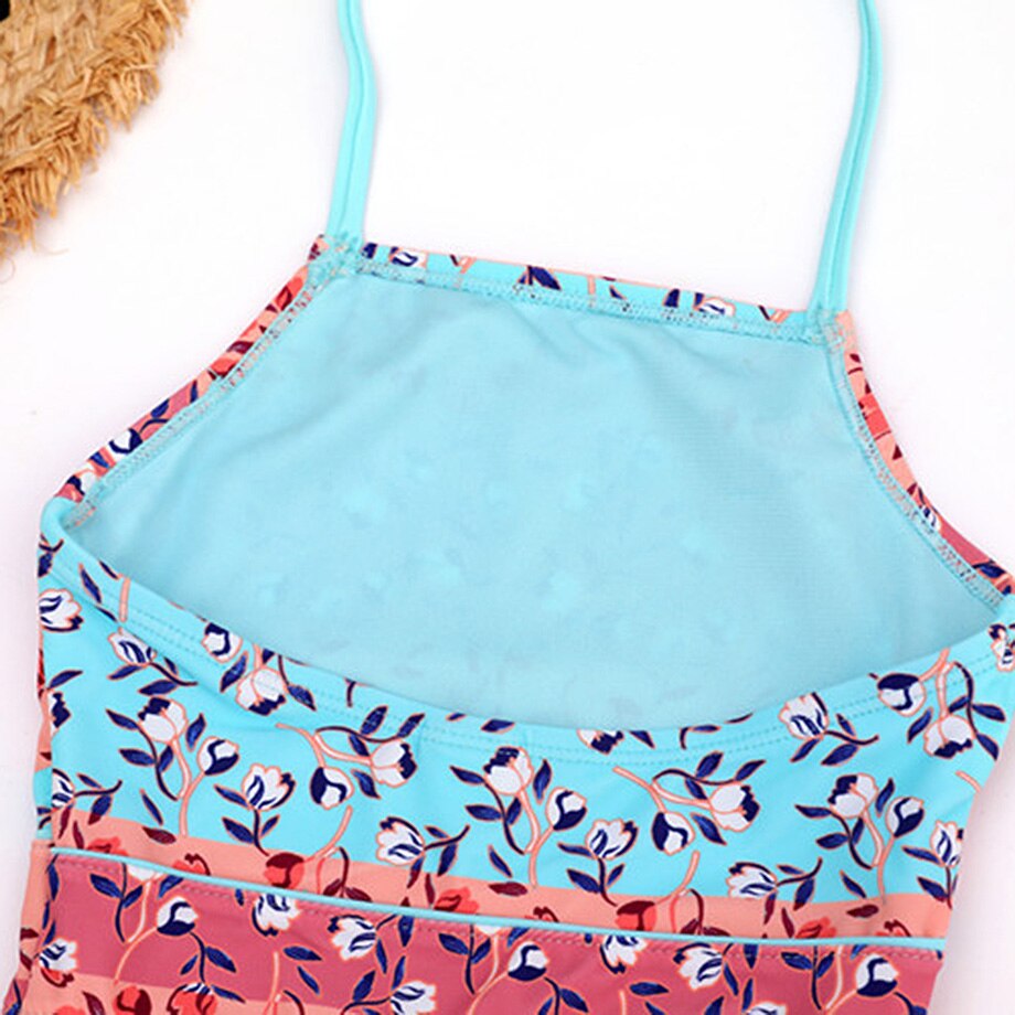 Halter Top Girl One Piece Swimsuit Print Children's Swimwear 7-14Y Teenage Girls Bathing Suit Monokini Swimming Beachwear