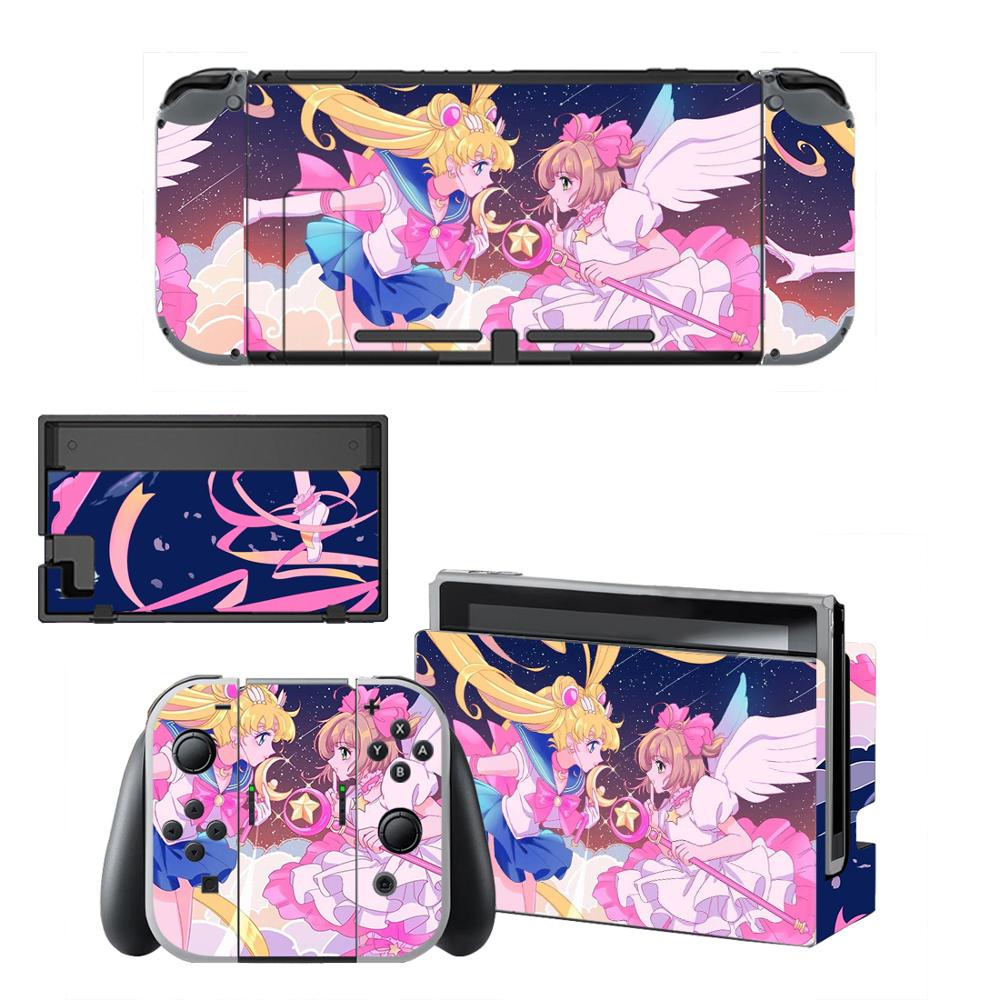 Pegatina protectora de piel de vinilo para consola Nintendo Switch NS, Captor Sakura Skins + controlador + soporte de soporte: KQBYSNS0124