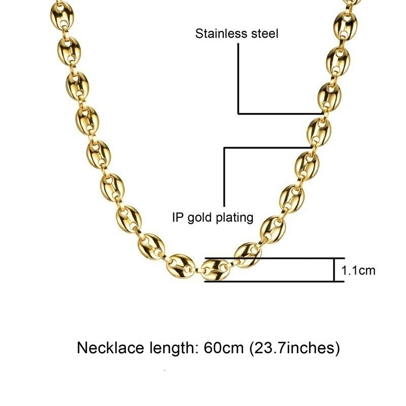 Collar Punk Rock dorado para hombre, cadena de eslabones, cuentas de café de Metal de , joyería
