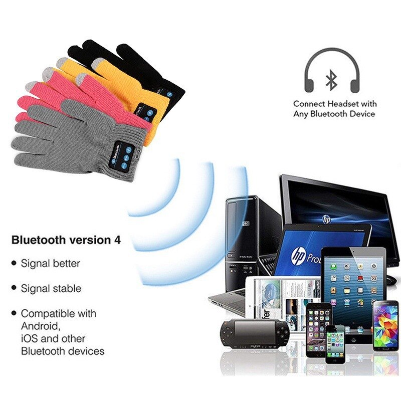 Guantes con auriculares Bluetooth para hombre y mujer, manos libres, manos libres, con pantalla táctil, para teléfono, 1 par