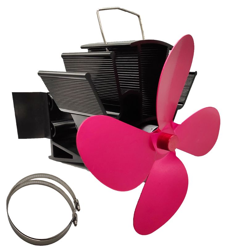 4 -lapainen lämpökäyttöinen takka uuni riippuva takkapuhallin alumiini hiljainen ympäristöystävällinen puukamiinoihin - uunin tuuletin: Punainen