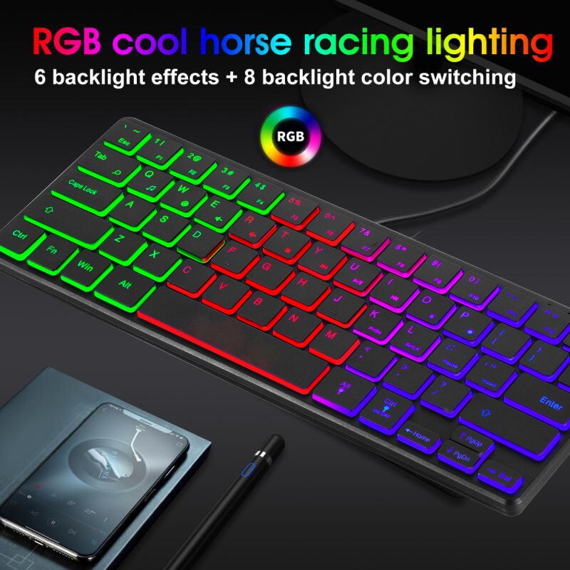ZIENSTAR QWERTY English Letter 64 Keys Ultra -thin Mini USB Wired Keyboard with RGB backlight for Computer