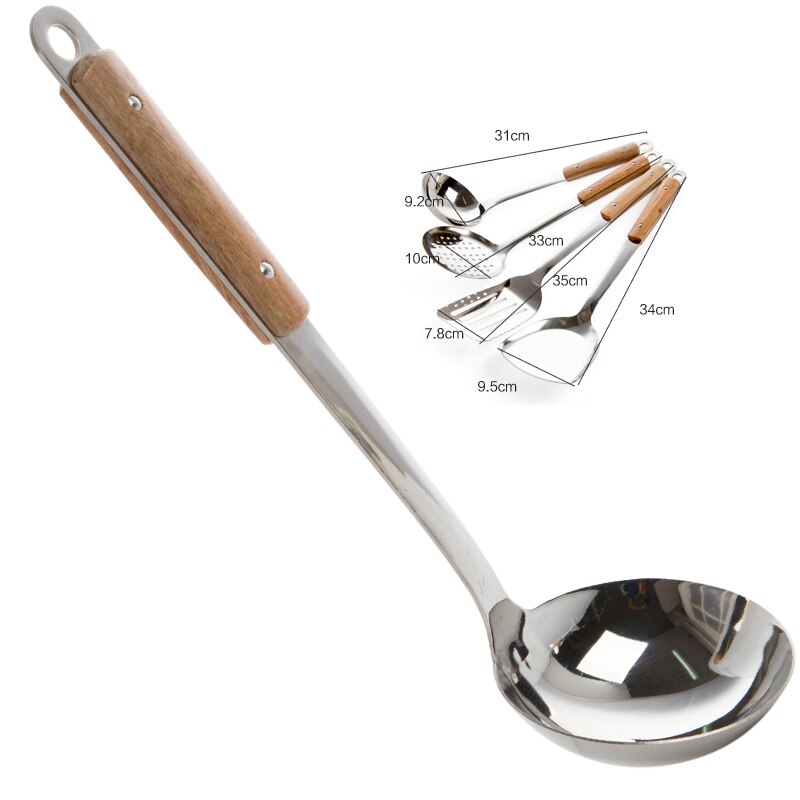 Espátula para freír, utensilios de cocina y olla , cuchara para revolver, pala Vanzlilfe, mango de cocina de madera de acero inoxidable