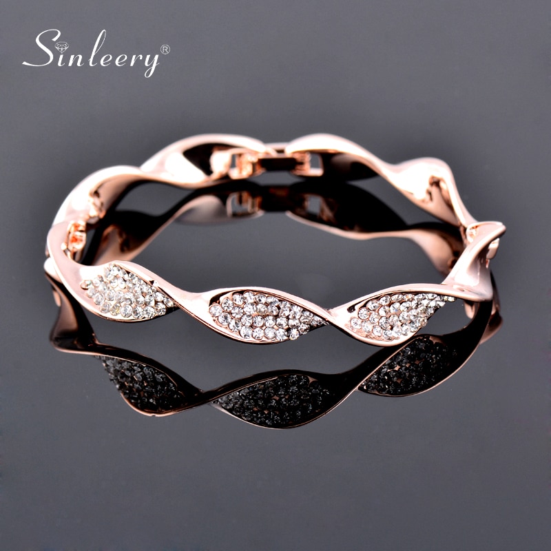 Sinleery Charm Crystal Armbanden Voor Vrouwen Rose Goud Zilver Kleur Mode Twisted Golf Bangle Bruiloft Sieraden Sl263 Ssb