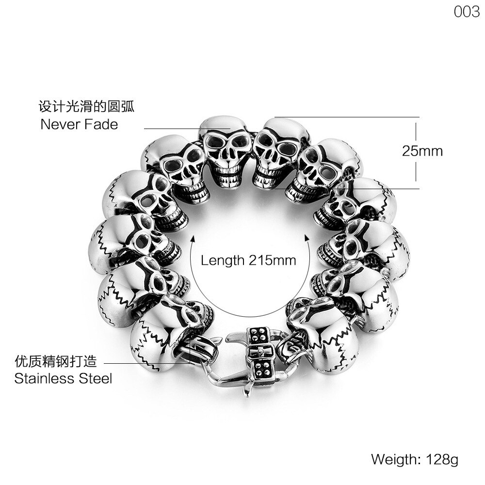 Europese En Amerikaanse Punk Stijl Titanium Staal 12 Schedels Super Dominante Mannen Roestvrij Stalen Armband Sieraden