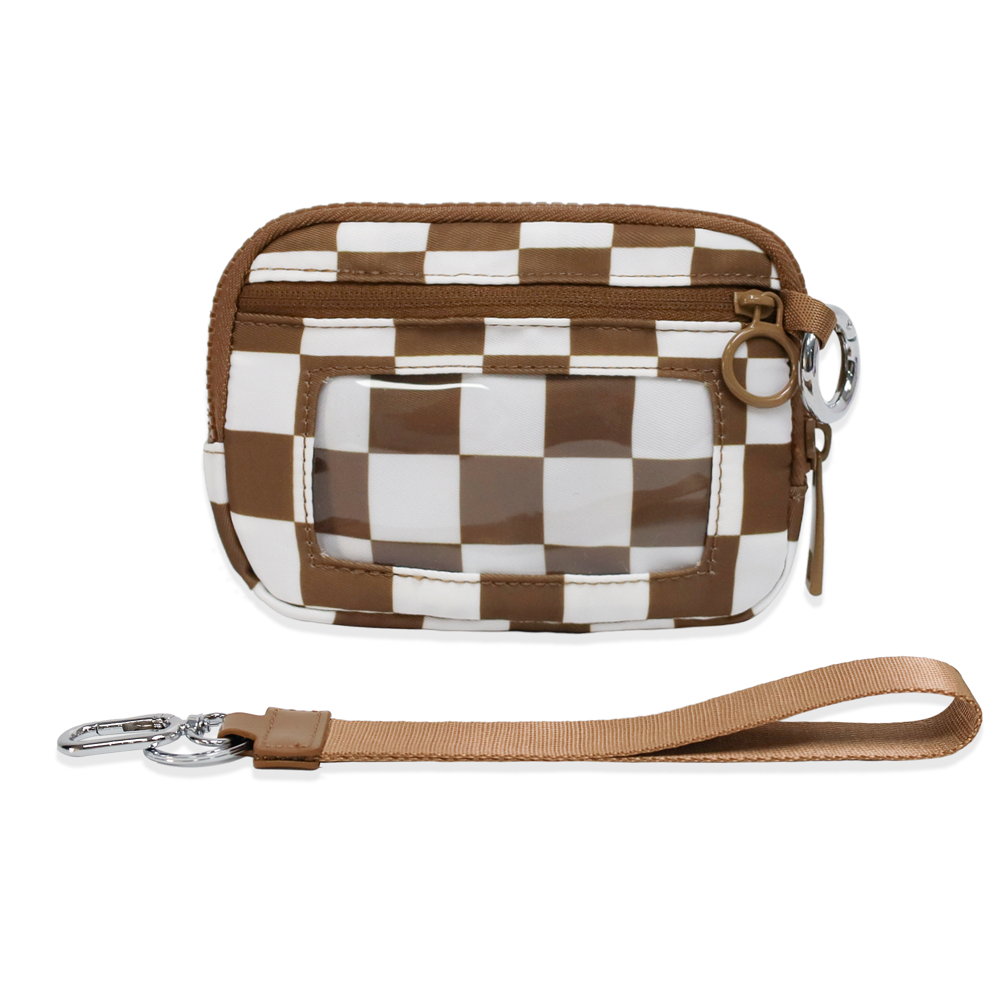 The Iris Wallet Zwart geruit kaartetui met ID-venster Portemonnees voor dames Portemonnee met ritssluiting Mini draagbare sleutelhangerportemonnee: Clear