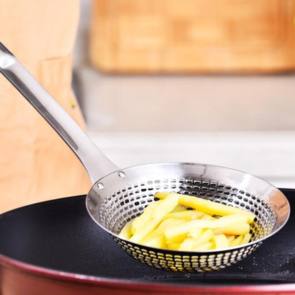 Rustfrit stål dørslag scoop gryde hulske mad serveringsske til nudler dumplings (lille størrelse)