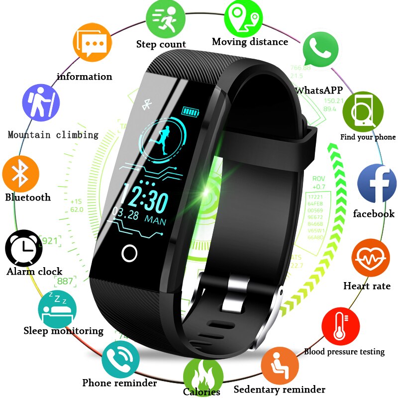 Smart Bracelet Watch LED Color Large Display Heart Rate Sphygmomanometer Fitness Tracker Sports Watch Smart Wristband