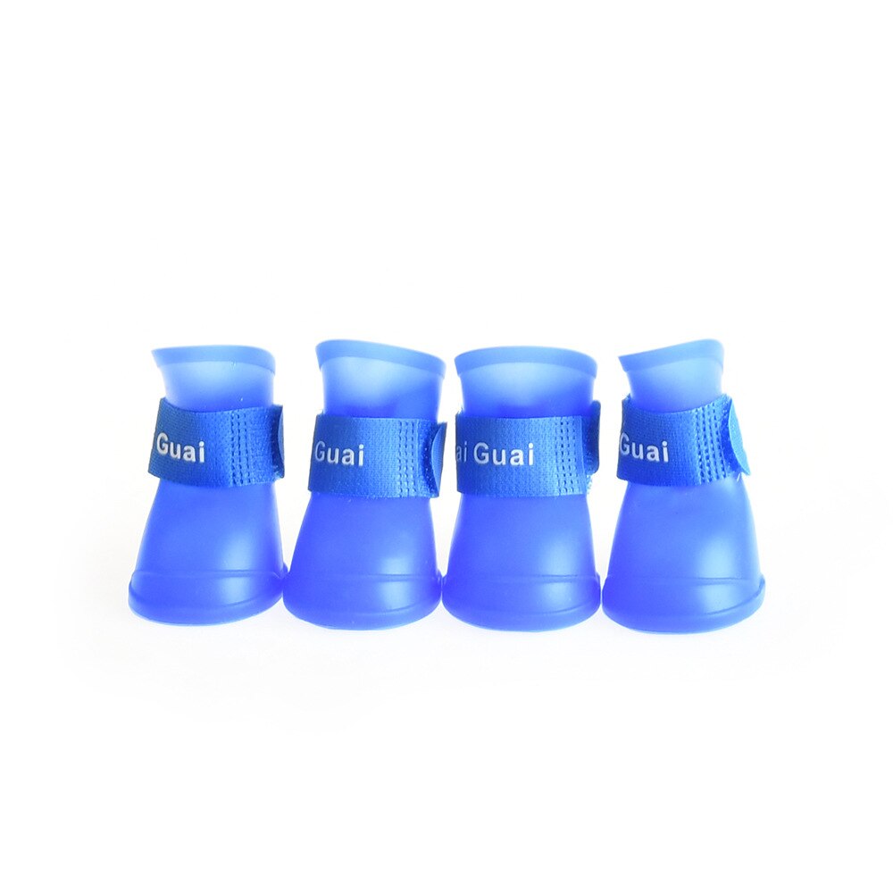 4Pcs Pet Dog Katten Regen Schoenen Pet Laarzen Rubber Draagbare Anti Slip Waterdichte Pet Hond Kat Regen Schoenen Huisdier levert: Blauw / M