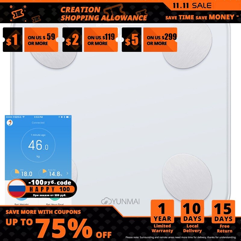 Xiaomi YUNMAI mini 2 tenere sotto controllo per il grasso corporeo bilancia bilancia intelligente per il grasso corporeo analisi dei dati intelligente controllo APP pesatura digitale