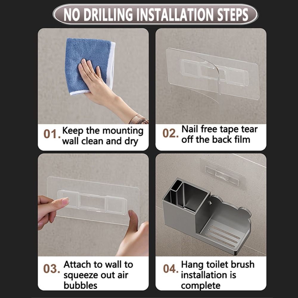 Nail-free Toilet Brush Holder Rack Durable No Punching Floor Toilet Cleaning Tool Nylon Bristles Long Handle