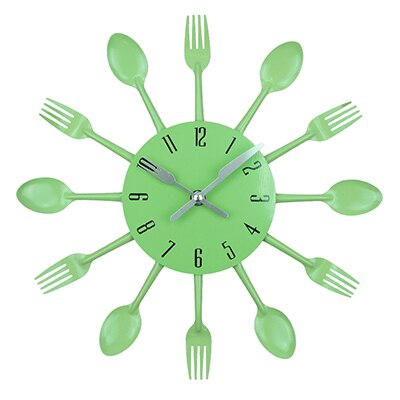 Cutlery Metal Kitchen Wall Clock Spoon Fork Quartz Wall Mounted Clocks Modern Decorative Horloge Murale: Dark green