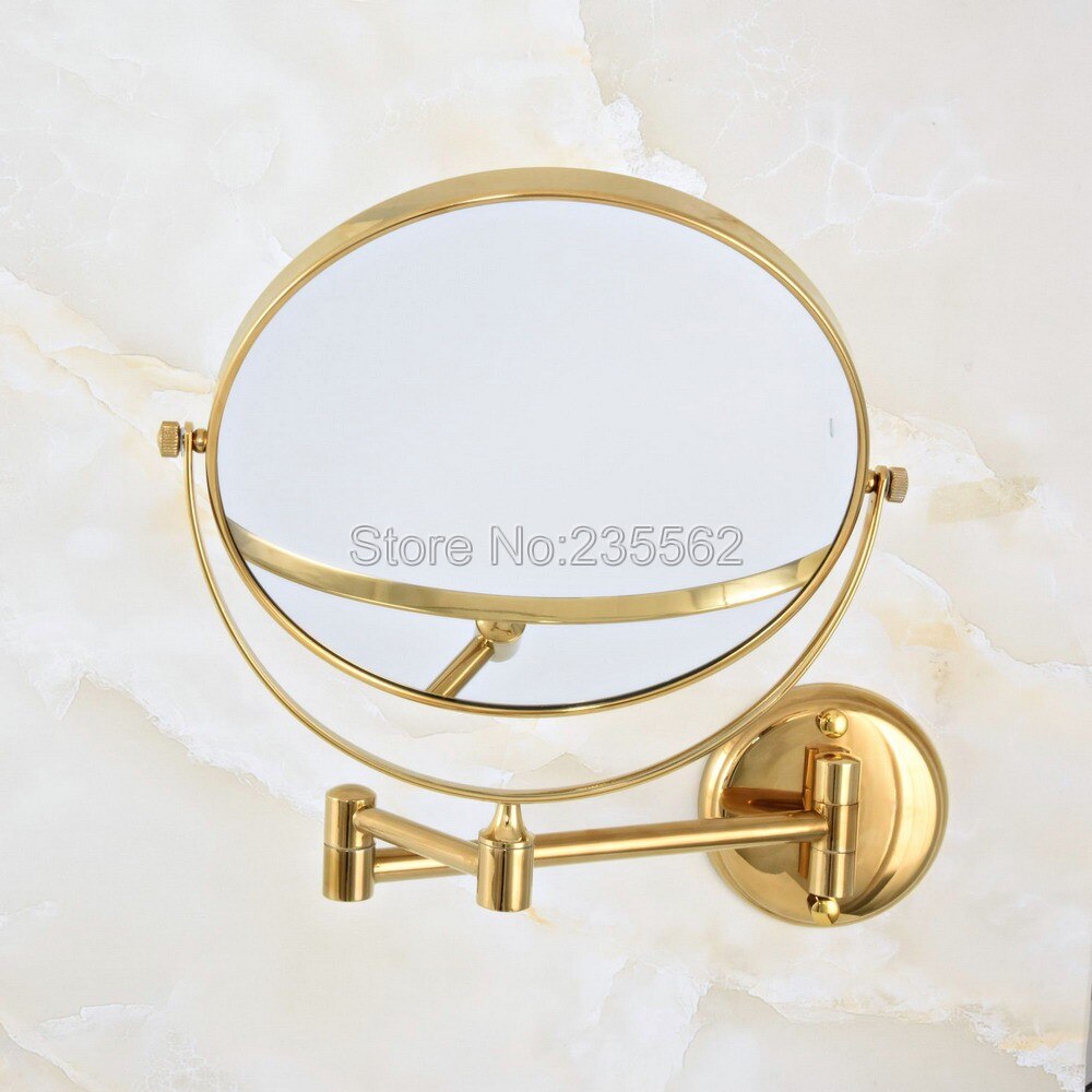 Polished Gold Brass Folding Dual Arm Extend Bathroom Mirror Wall Mounted Magnifying Mirror Makeup Mirror