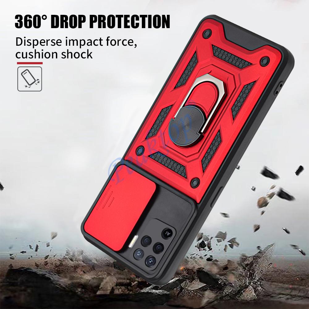 Armor metal case for oppo reno 5 lite 5 6 5g f-ringhållare med stativ fodral för reno 4 reno 4 lite 5f push-pull-skal
