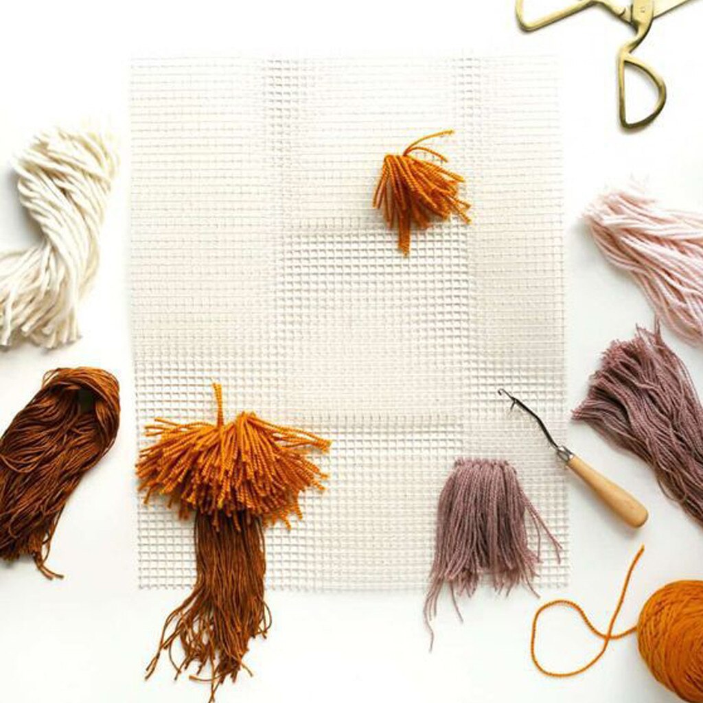 Thuis Diy Hand Gemaakt Borduurwerk Haak Met Mesh Doek 50X50cm Tapijt Mat Weven Tapijt Gehaakte Patch Kit Houten Handvat