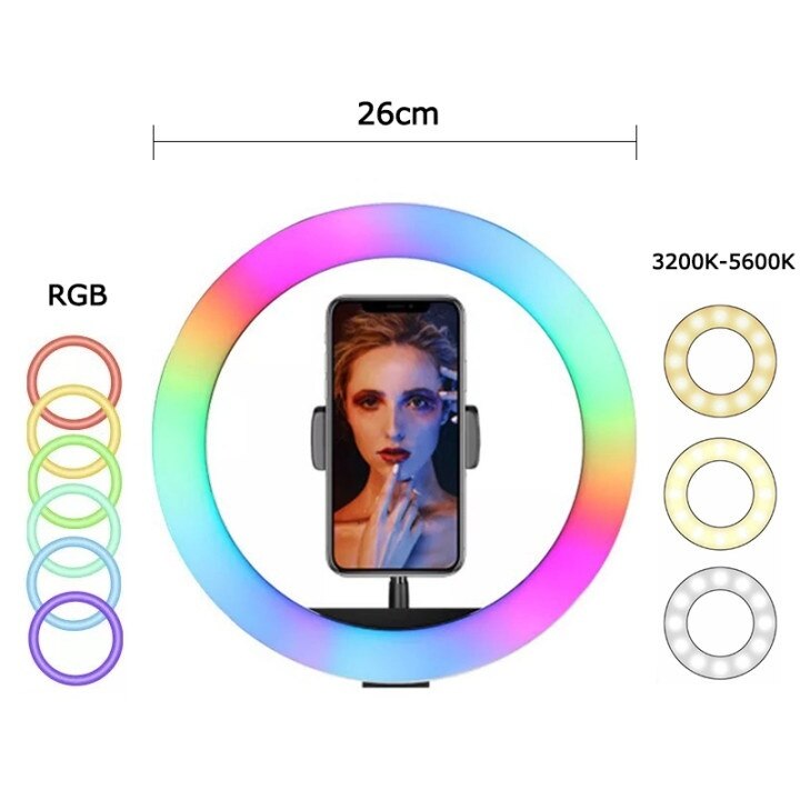 360 ° 8/10in rgb ring full color led selfie invullicht telefoon videolamp statief camera telefoon fotografie video make-up lamp: Paars