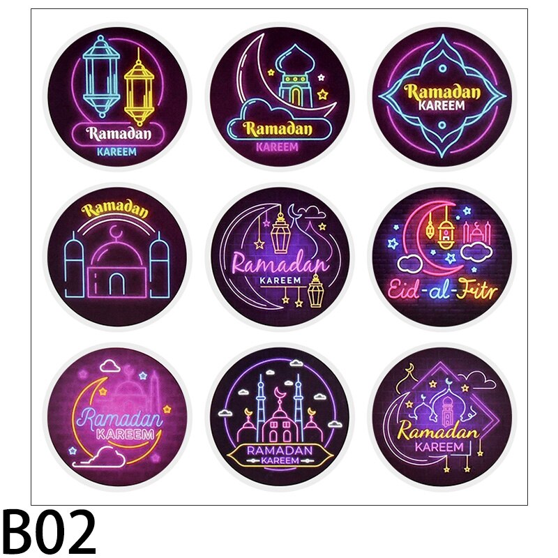 Autocollant Eid Mubarak Ramadan 4cm, étiquette autocollante pour emballage de boîte avec étoiles et motifs de lune, pour Scrapbook musulmans islamiques pour enfants, 90 pièces: B02-90Pcs