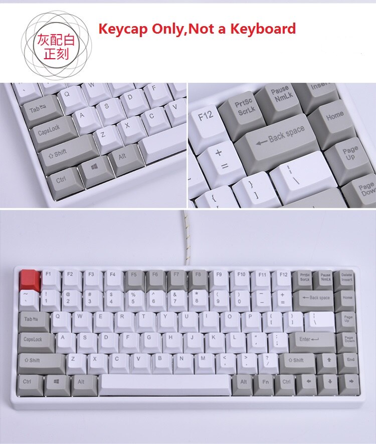 84 keycaps pbt para teclado mecânico diy keycool 84 lado impressão keycap keydous: White gray top print