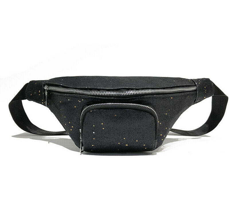 Newest Women Glitter Sequins Waist Fanny Pack Belt Bag Pouch Travel Hip Bum Bag Women Small Leather Purse Chest Bag: black