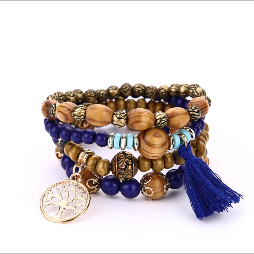 Charm Bracelets for Women Men Multilayer Wooden Beads Wristband Bracelets & Bangles Pulseira Boho Jewelry: Blue