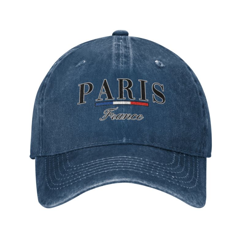 Tilpasset punk bomull paris frankrike grafisk baseballcaps menn kvinner justerbar pappahatt sport: Marineblå