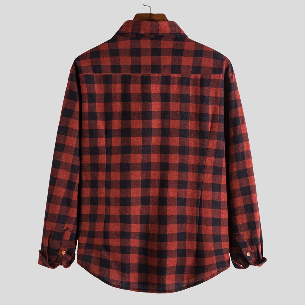 Red And Black Plaid Shirt Men Shirts Summer Chemise Homme Mens Checkered Shirts Long Sleeve Shirt Men Blouse#G30
