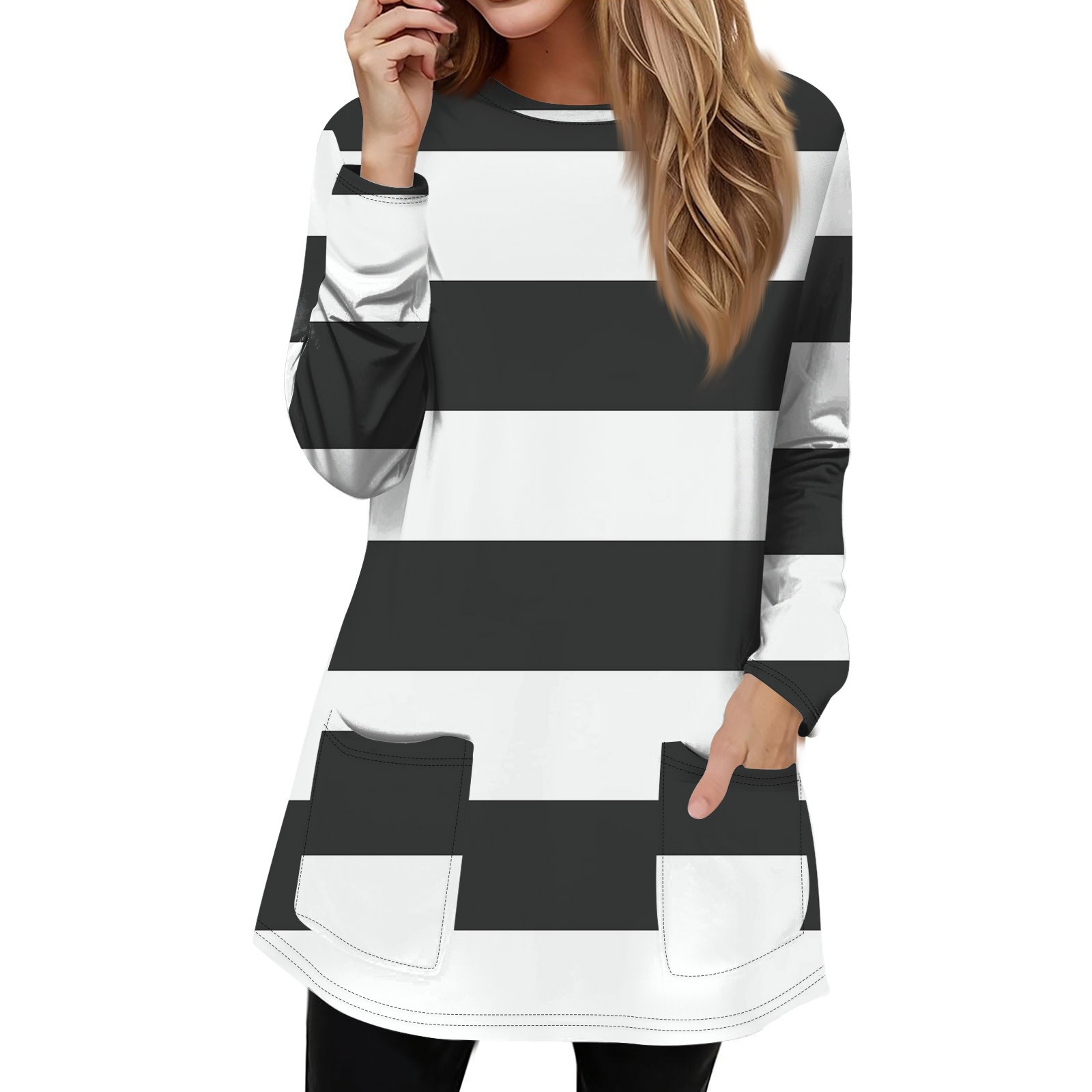 Women's Shirt Clothing Loose Round Neck T-shirt Chic Print Shirt Ladies Casual Blouses Long Sleeve Top: XL / Dark Grey