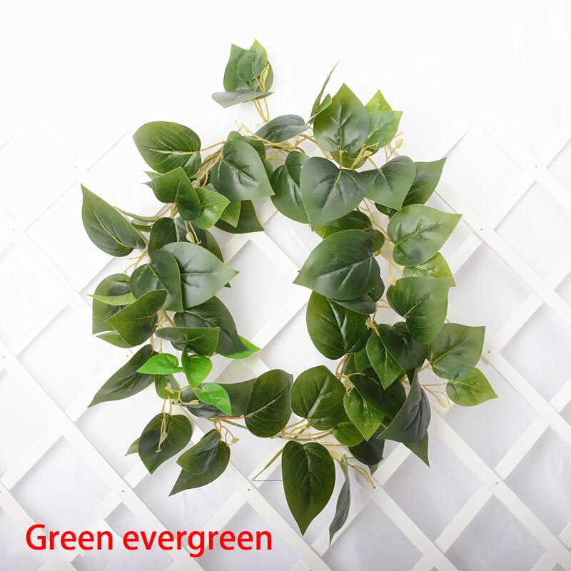 1 Pcs Green Flower Vine Sweet Potato Vine Green Leaf Vine Artificial Flower Air Conditioning Loft Fence Winding Green Leaf: Green evergreen