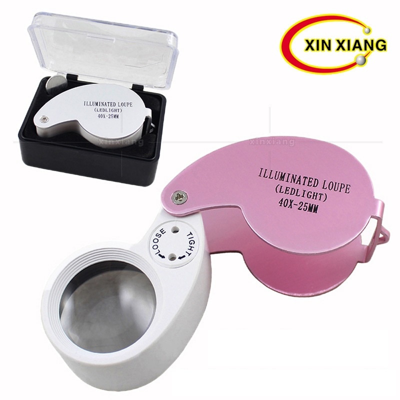 40X Jewelers Loupe Folding Pocket Magnifier 2 LED Magnifier Handheld Portable Magnifying Glass with Light Diamond Stamp Lupa