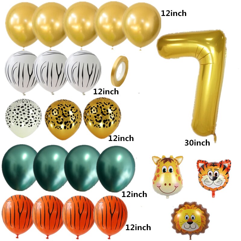 Børn safari dyr fødselsdagsfest balloner guld digital ballon buket løve tigher giraf ballon stativ zoo dyr ballon tegn: 7