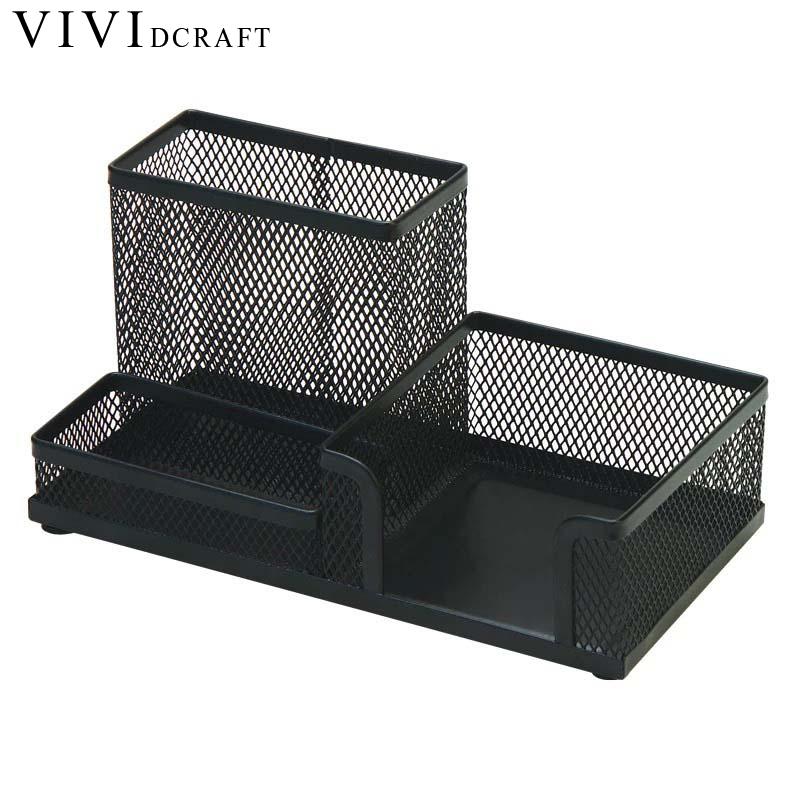 1Pcs Office Organizer Desk Organizer Metal Stationery Supplies Pen Black Pencil Holder Cosmetic Cont Office Round E8V7