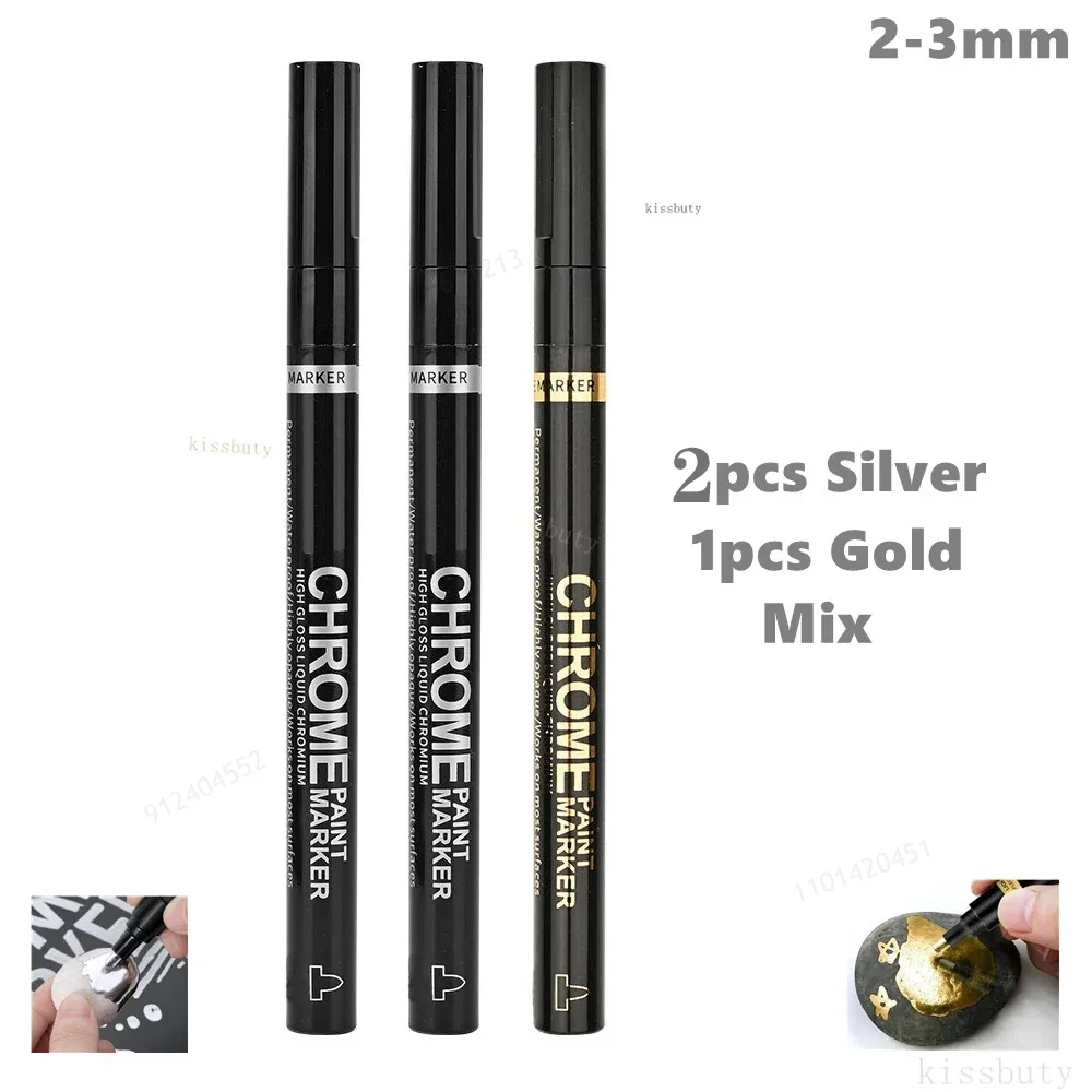 Rotulador de espejo cromado, rotuladores de pintura reflectantes DIY de 2mm, marcadores de espejo, marcador de plata cromado, arte de estilo de coche, 3/2/1 Uds.: Azul