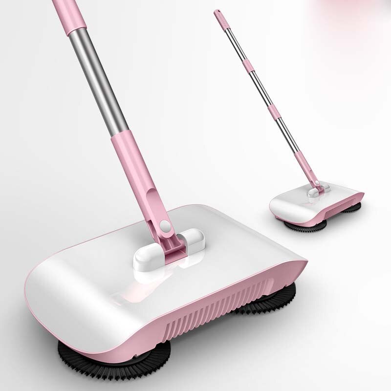 Pink Stainless Steel Hand Push Sweep Mop Machine Push Type Hand Push Magic Broom Dustpan Handle Household Cleaning Package: Pink