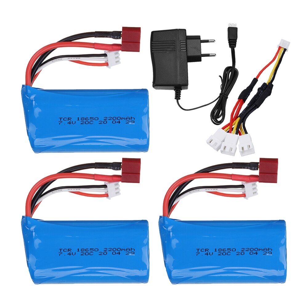 7.4V 2200mAh 18650 Lipo Batery for remote control helicopter toys parts 7.4 V 2200 mAH Lipo battery T Plug RC model: 3pcs EU 3in1