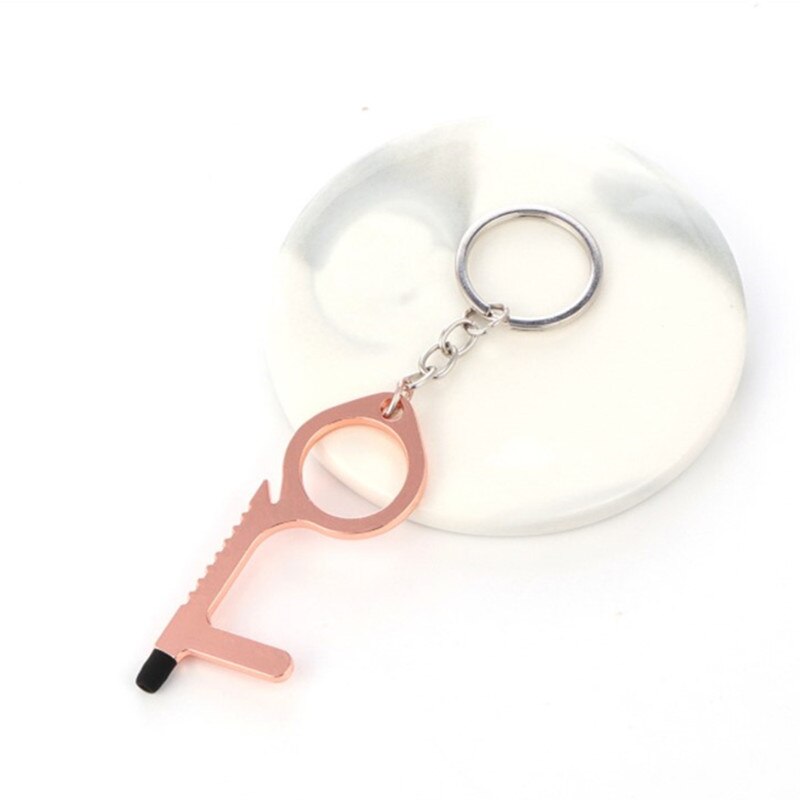 Edc Antibacterial Door Handle Anti-epidemic Key Chain Anti-contact Tool To Open The Door Press Elevator Protective Portable Door: rose gold  10