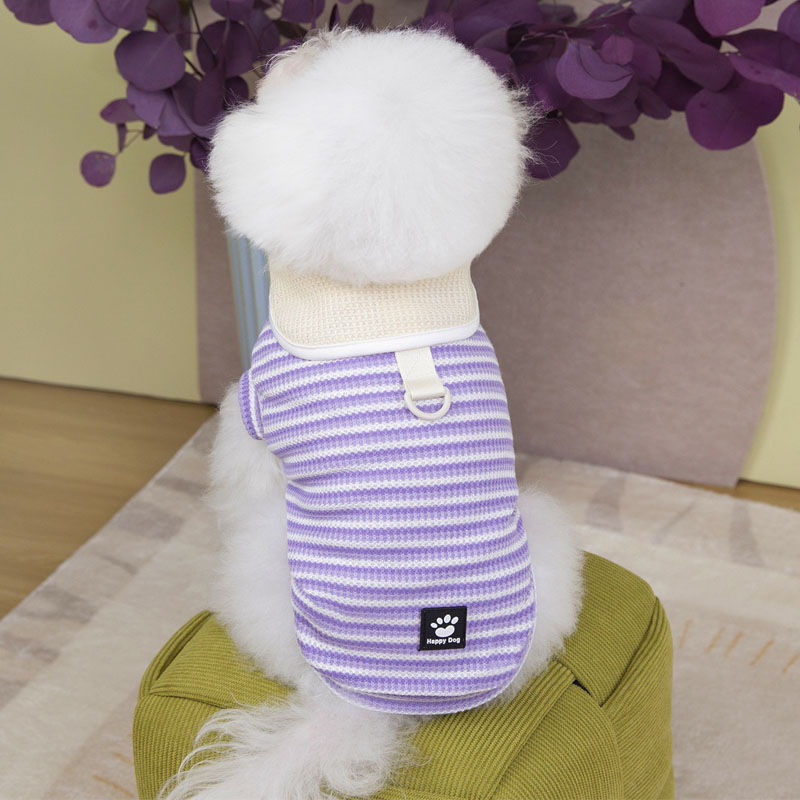 Strips Puppy Clothes Summer Green Purple Brown Lapel Dog Hoodies Clothing For Small Dogs Chiwawa Short Sleeve Kitten Sweatshirt: XXL / PURPLE