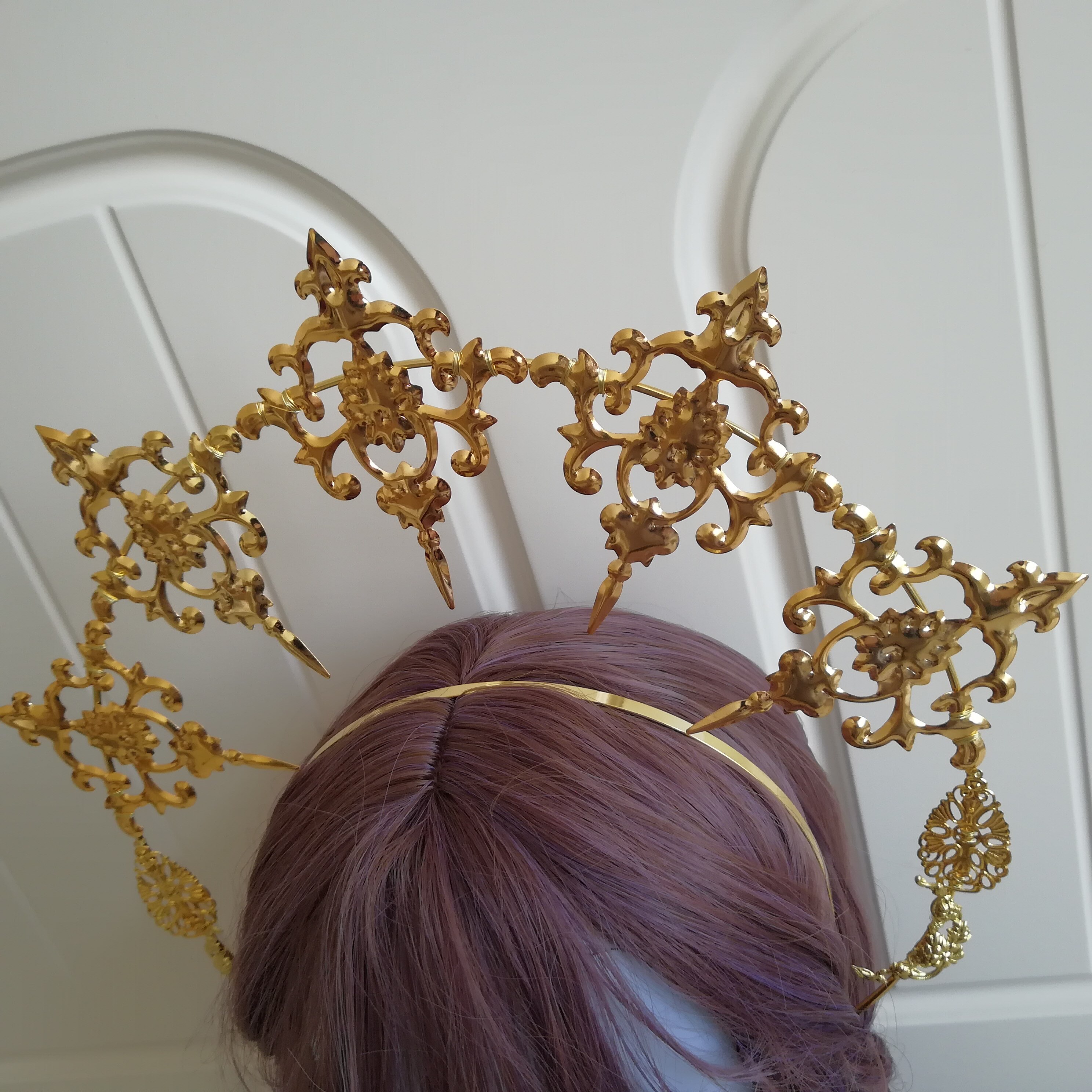 Kulta lolita halo aukko päähine jumalatar teekutsut ota valokuva rekvisiitta barokki cosplay kuningatar notre dame hiuskruunu hiuspanta