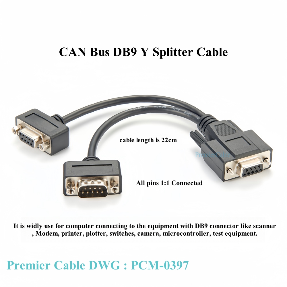 CAN Bus DB9 Y Splitter Cable DB9 9 Pin 1 Male 2 Female Straight Through Serial Splitter Adapter CAN Bus Split Cable